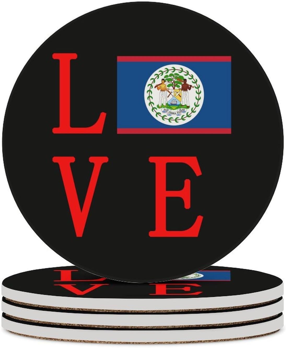 Love Belize Flag Funny Round Ceramic Coasters for Drink Absorbent Cup Holders Tabletop Protection