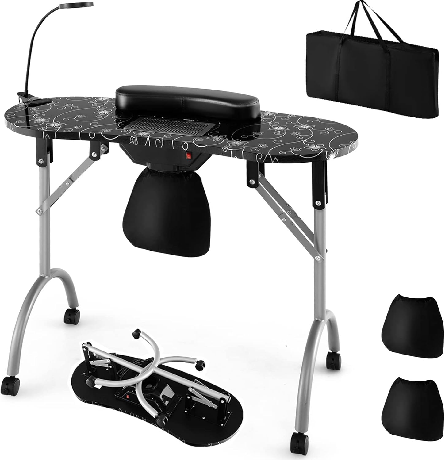 Giantex Nail Table for Nail Tech, Portable Manicure Table with Electric Dust