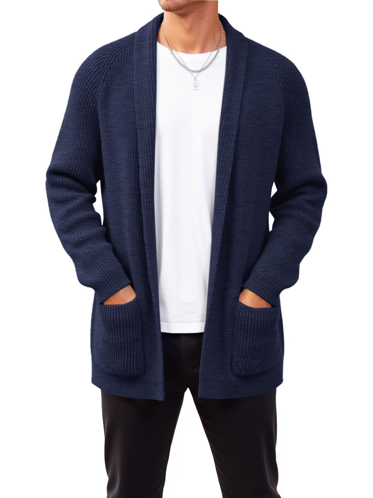 Runcati Men's Shawl Collar Long Cardigan Open Front Casual Knit Sweaters