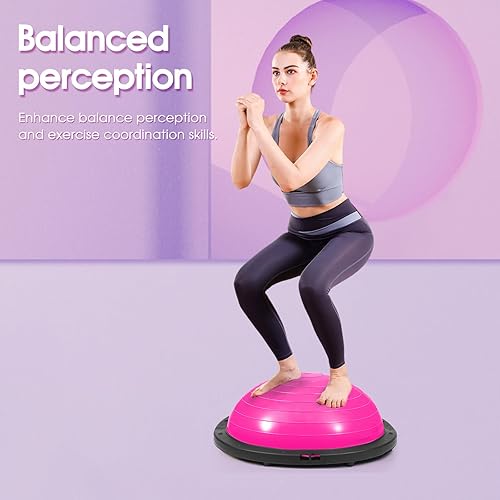 Miniatura 7 de Entrenador de media pelota de equilibrio con bandas de resistencia, rosa, pelota de ejercicio para yoga y entrenamiento de estabilidad