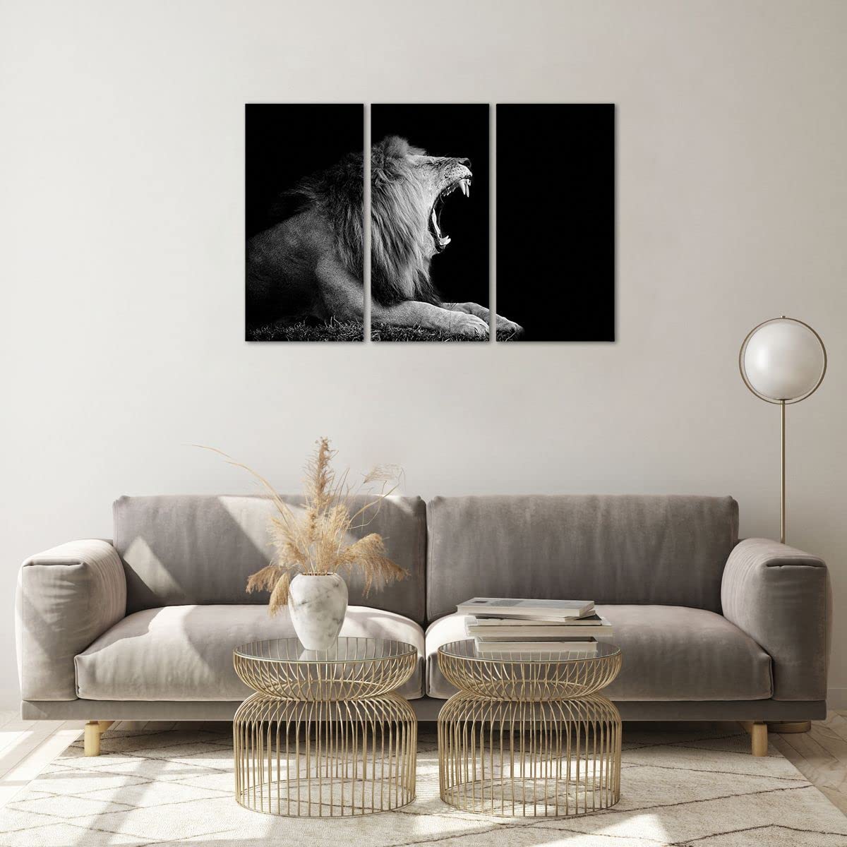 Tableau Art Mural Moderne En Verre Trempé - Lion Sur Fond Noir - Unique - Neuf