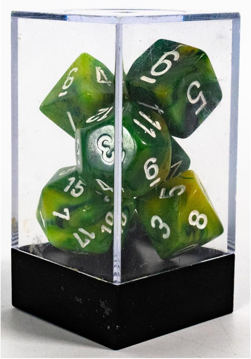 Chessex Dice: Polyhedral 7-Die Vortex Dice Set - Dandelion with White Numbers CHX-27452