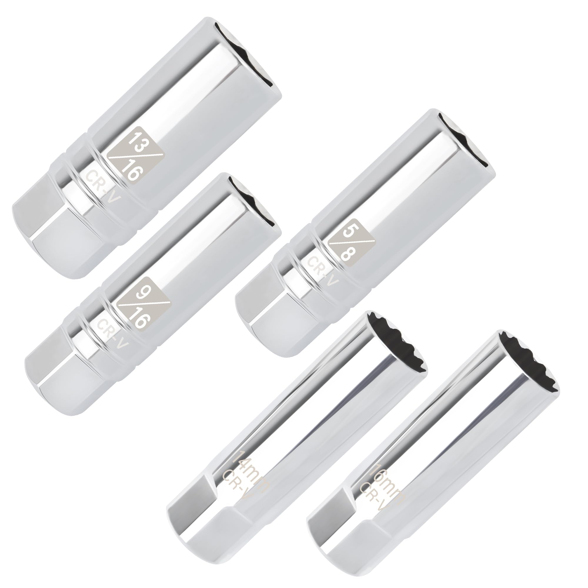5PCS Car Magnetic Spark Plug Socket Set,Thin Wall &amp; 6-point 14mm 16mm 13/16" 9/16" 5/8 Spark Plug Socket,3/8" Drive Car Sparks Plugs Sockets Automotive Accessories