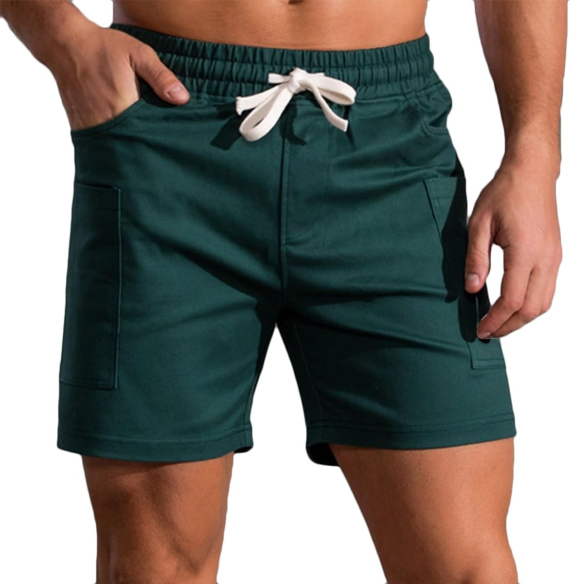 Pantalones cortos de algodón para hombre, pantalones cortos deportivos para correr al aire libre, gimnasio, entrenamiento, correr, atléticos, con bolsillos, cordón, cintura elástica, pantalones cortos deportivos