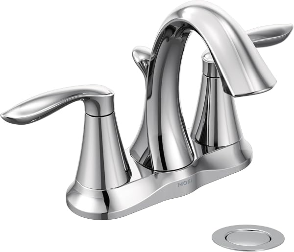 Moen Eva Krom İki Kulplu Centerset Banyo Lavabo Bataryası Tahliye Montajlı, 6410