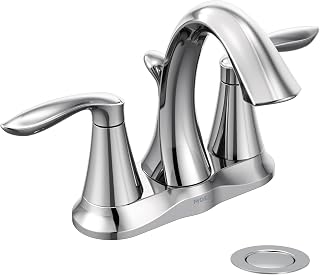 Moen Eva Chrome Two-Handle Centerset Bathroom Sink Faucet with Drain Assembly for 3-hole Installation Setups, 6410