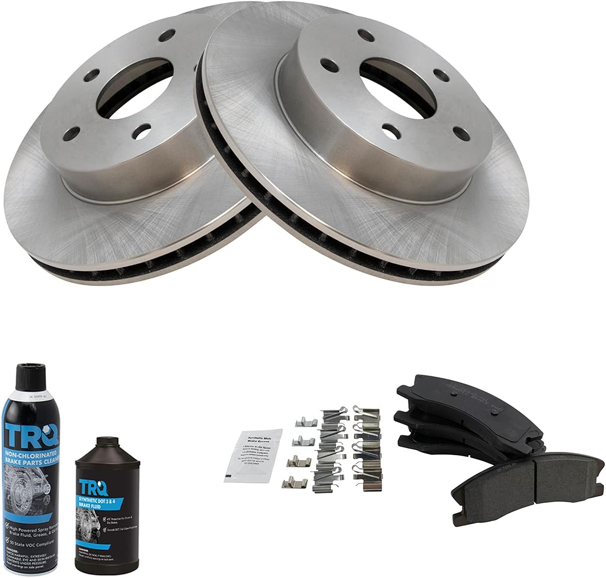 TRQ Front Brake Pad & Rotor Kit Brake Chemical Kit Brake Pads Brake Rotor Ceramic Compatible with 1999-2004 Jeep Grand Cherokee