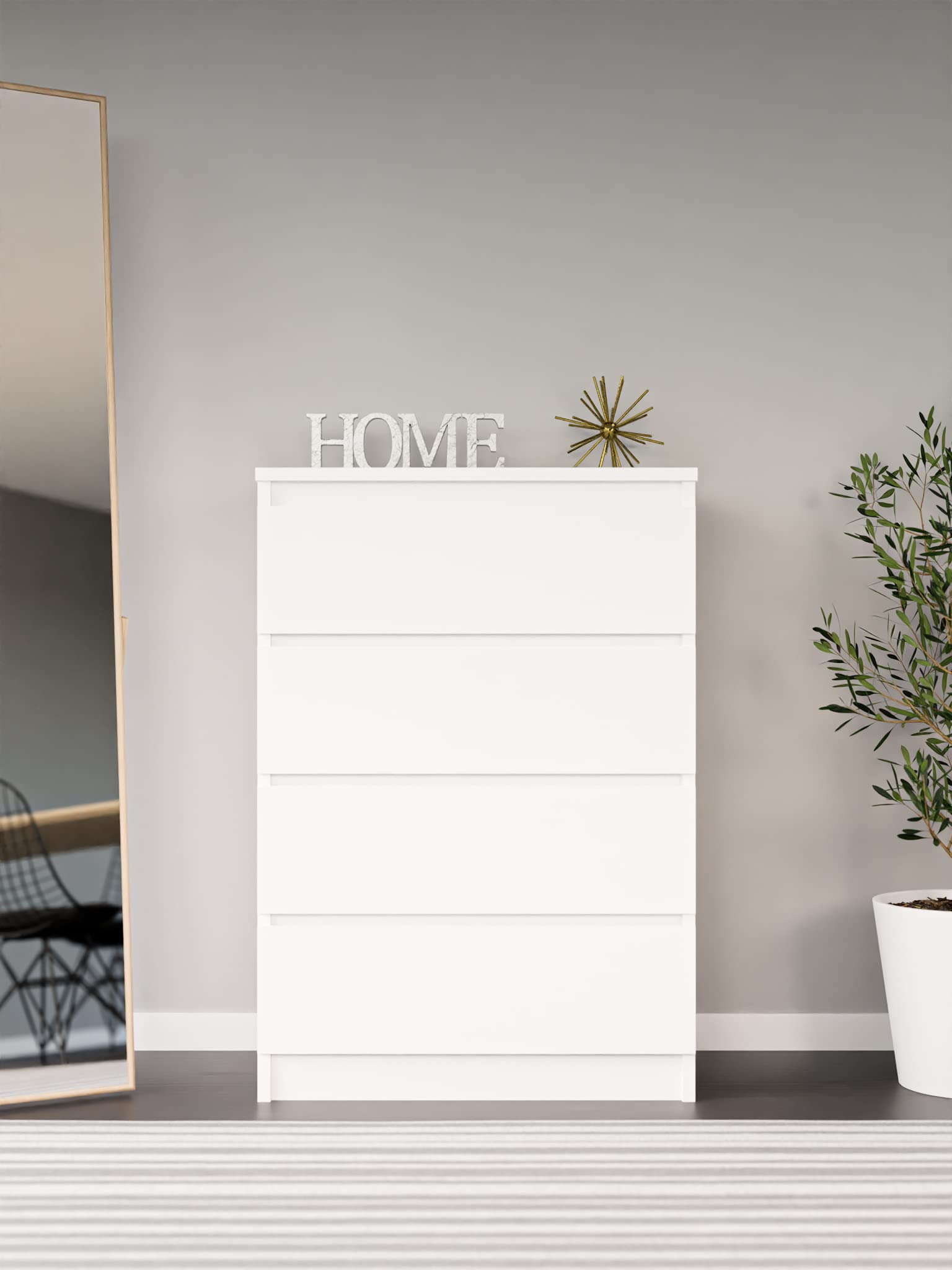 3E 3xE living.com Elegante e spaziosa cassettiera Demii 4 cassetti 102cm, colore bianco, perfetta per il soggiorno, l'ufficio, la camera da letto, dimensioni: 70 x 39 x 101 cm