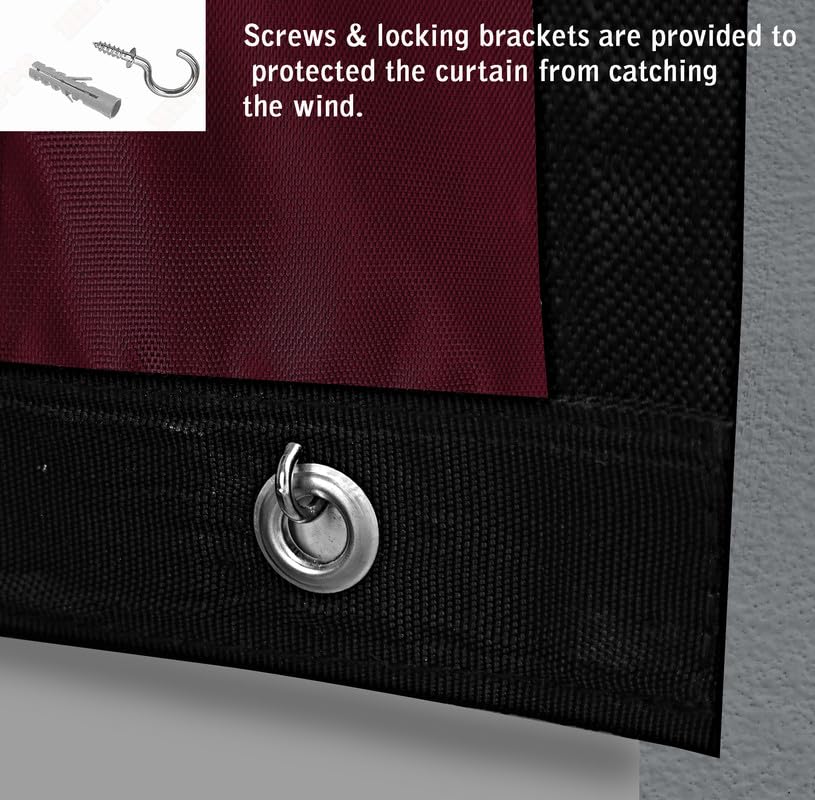 Image of Polyester with PVC Fabric Outdoor Waterproof Curtain with Top Eyelet Protect from AC, Sun, Dust & Rain Used for Balcony, Door & Window (Wine Color 4.5 X 11 Feet, Pack of 1 Piece)