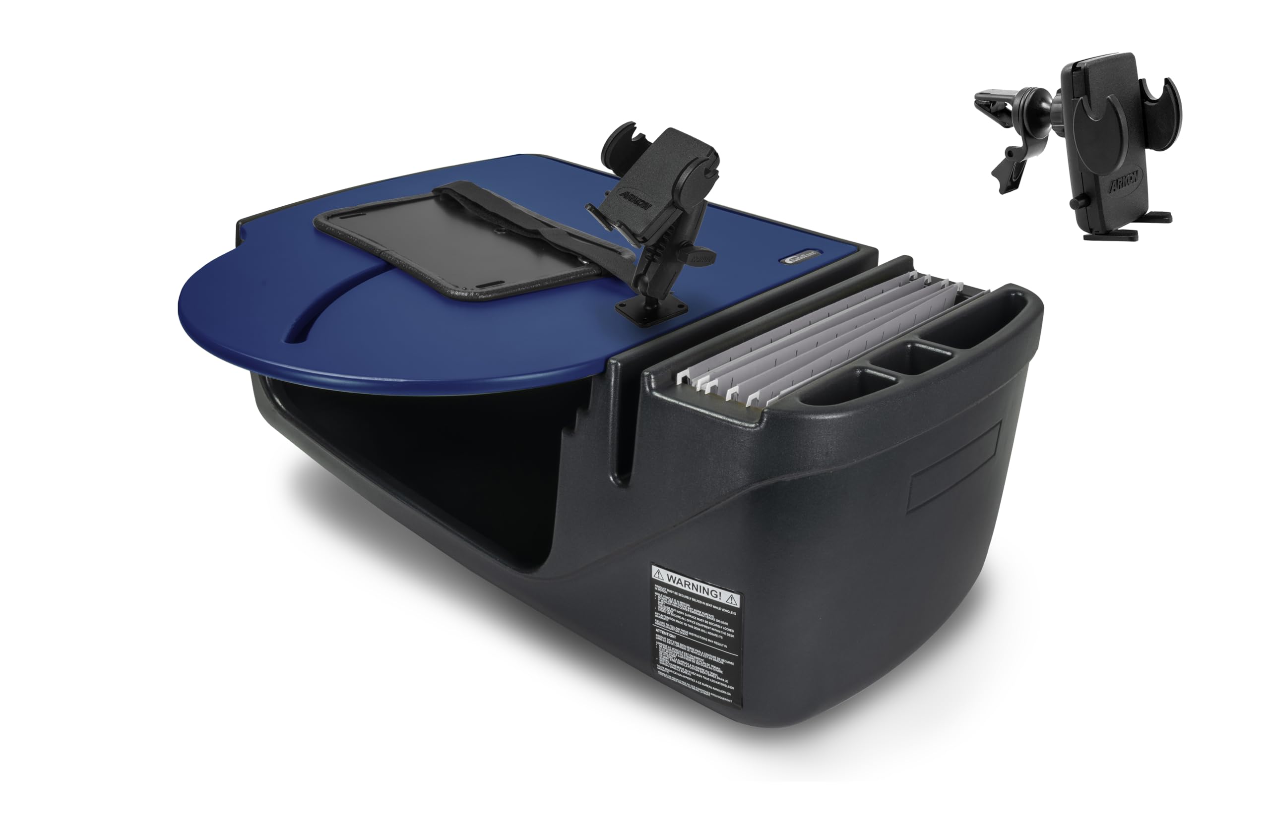 AutoExec Roadmaster Car Desk for Your Vehicle Workstation and Mobile Office, Blue, with Phone Mount and Phone Vent Clip