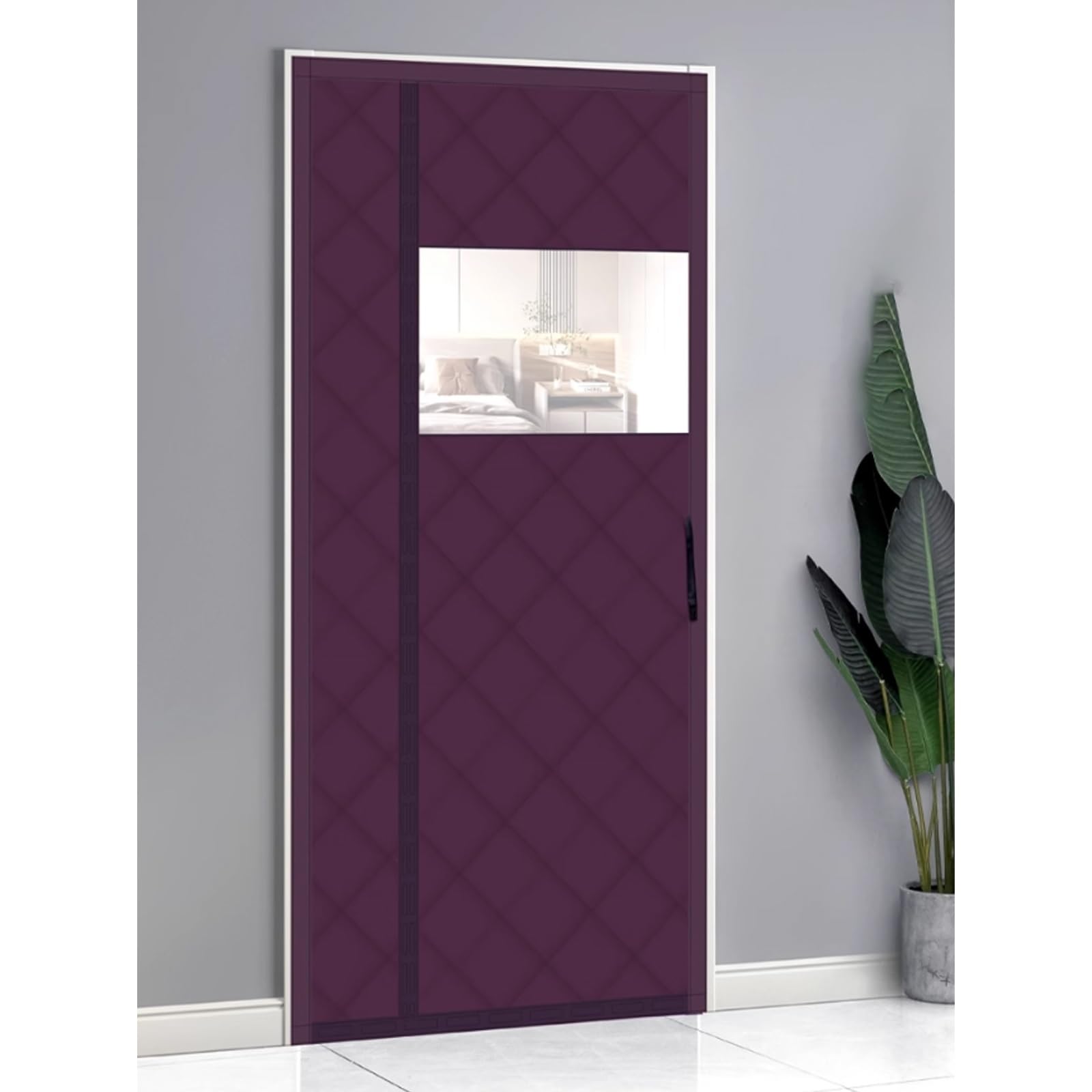 FLYIODFCXV Door curtain, Thickened Cotton, Side Opening Design, with Perspective Window, Wear-resistant and Waterproof, Double-sided(Coffee Purple,85 * 190cm/33.5 * 74.8in)