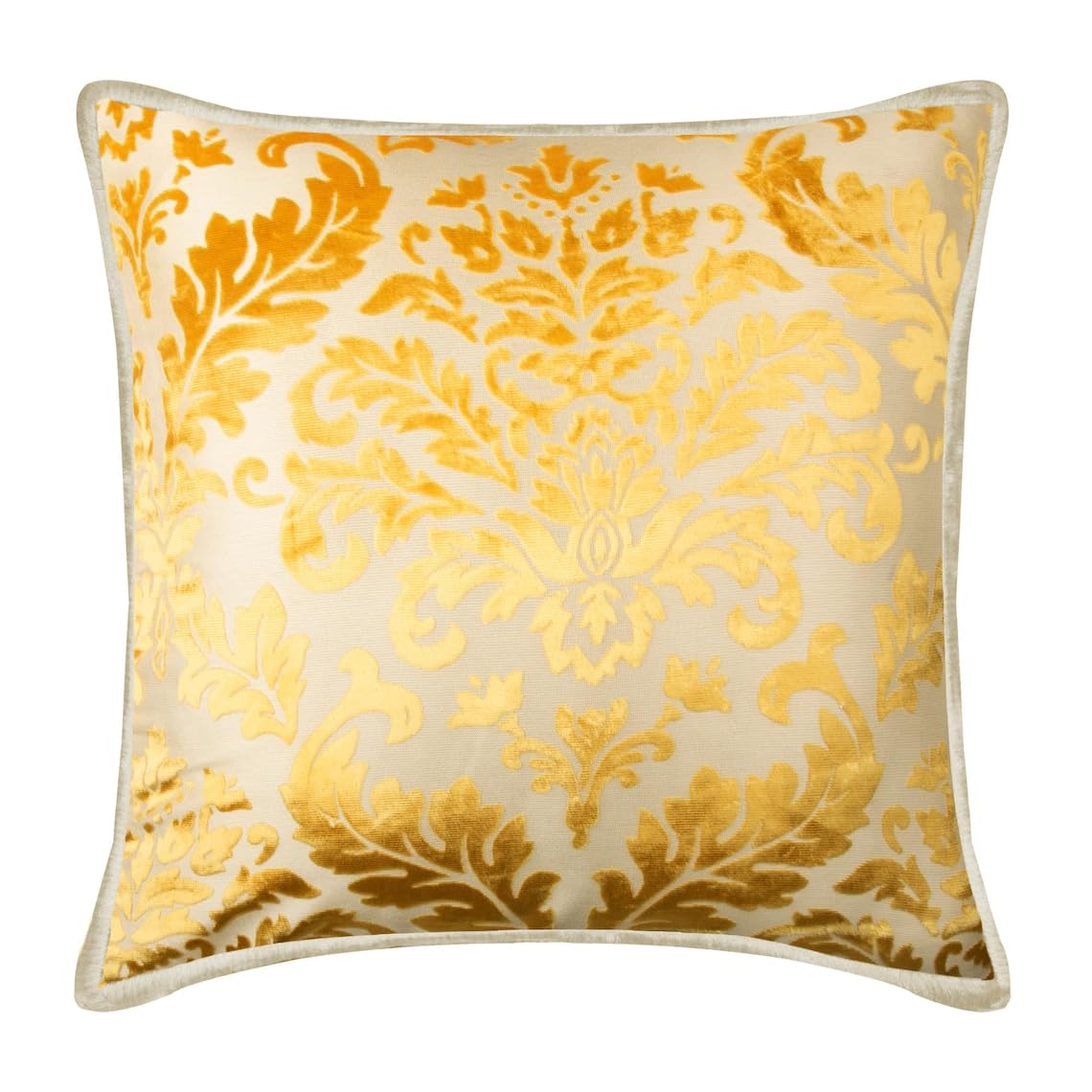 The HomeCentric Mimosa Yellow Cushion Case, Golden Yellow Damask Cushion Cover, 50x50 cm (20x20 inch) Cushion Cover, Floral Contemporary Cushion Cover, Burnout Velvet - Mimosa Yellow Damask โ image 1