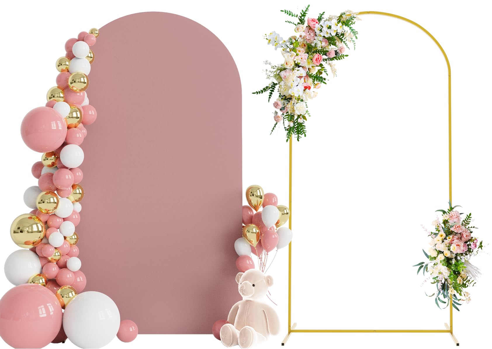 Wokceer 7.2 FT Wedding Arch Stand and Arch Cover, Metal Arch Backdrop Stand with Arch Stand Cover for Birthday Party Wedding Ceremony Bridal Baby Shower Event Decor