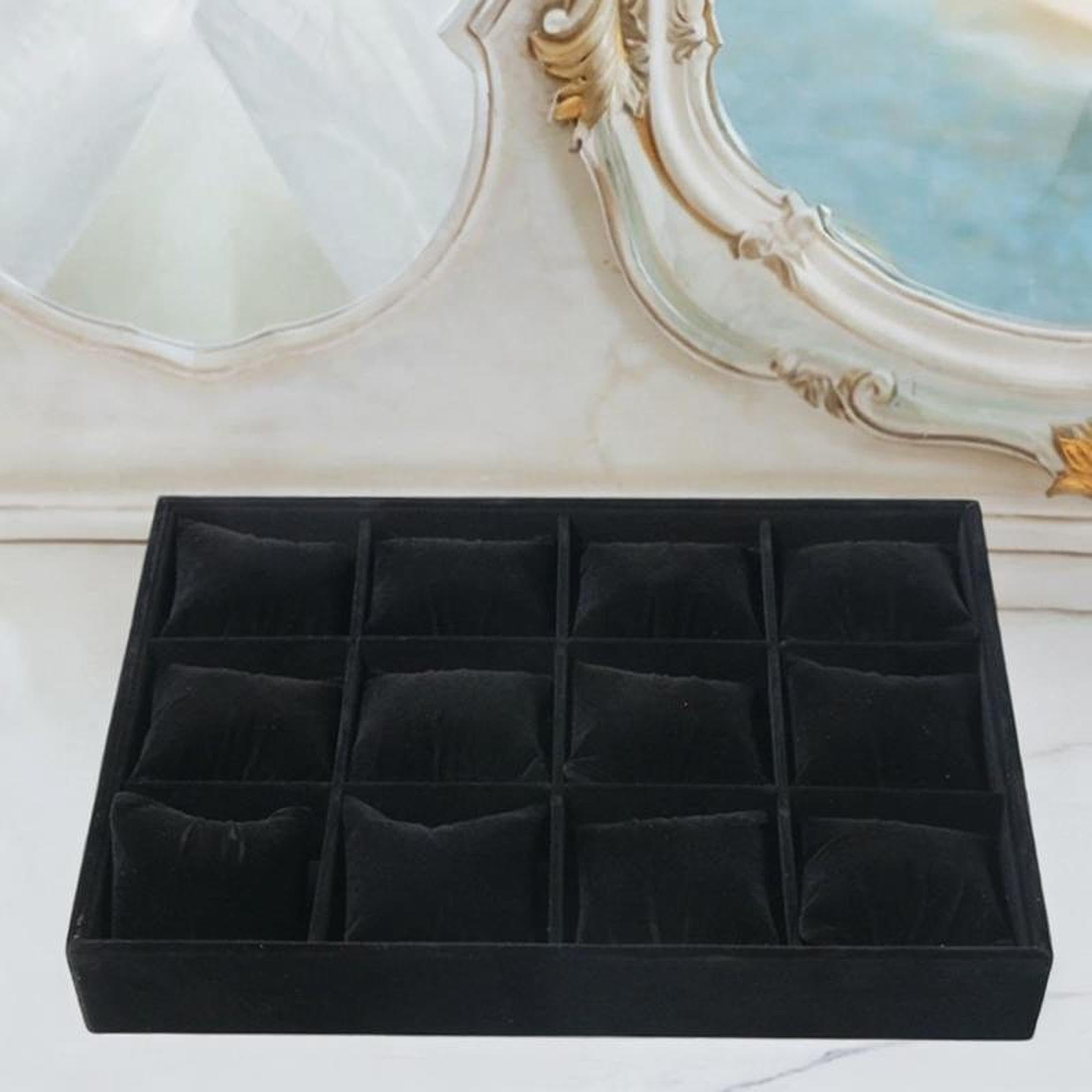 Vassoio Organizer per Orologi E Gioielli con 12 Cuscinetti per Bracciali E Collane, Nero
