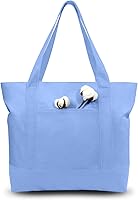 Vista 39 de TOPDesign Paquete de 3 bolsas de lona con bolsillo externo, bolsas de compras reutilizables para comestibles, cierre de cremallera superior, Azul