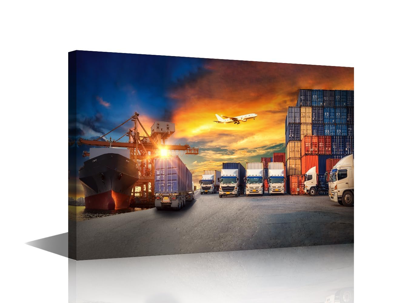 TISHIRON Framed Wall Art 1 Panel Logistics and Transportation Industrial Container Cargo Freight Ship Poster for Living Room, Shipping Container Artwork, Wooden Framed Ready to Hang, 24" Wx16 H