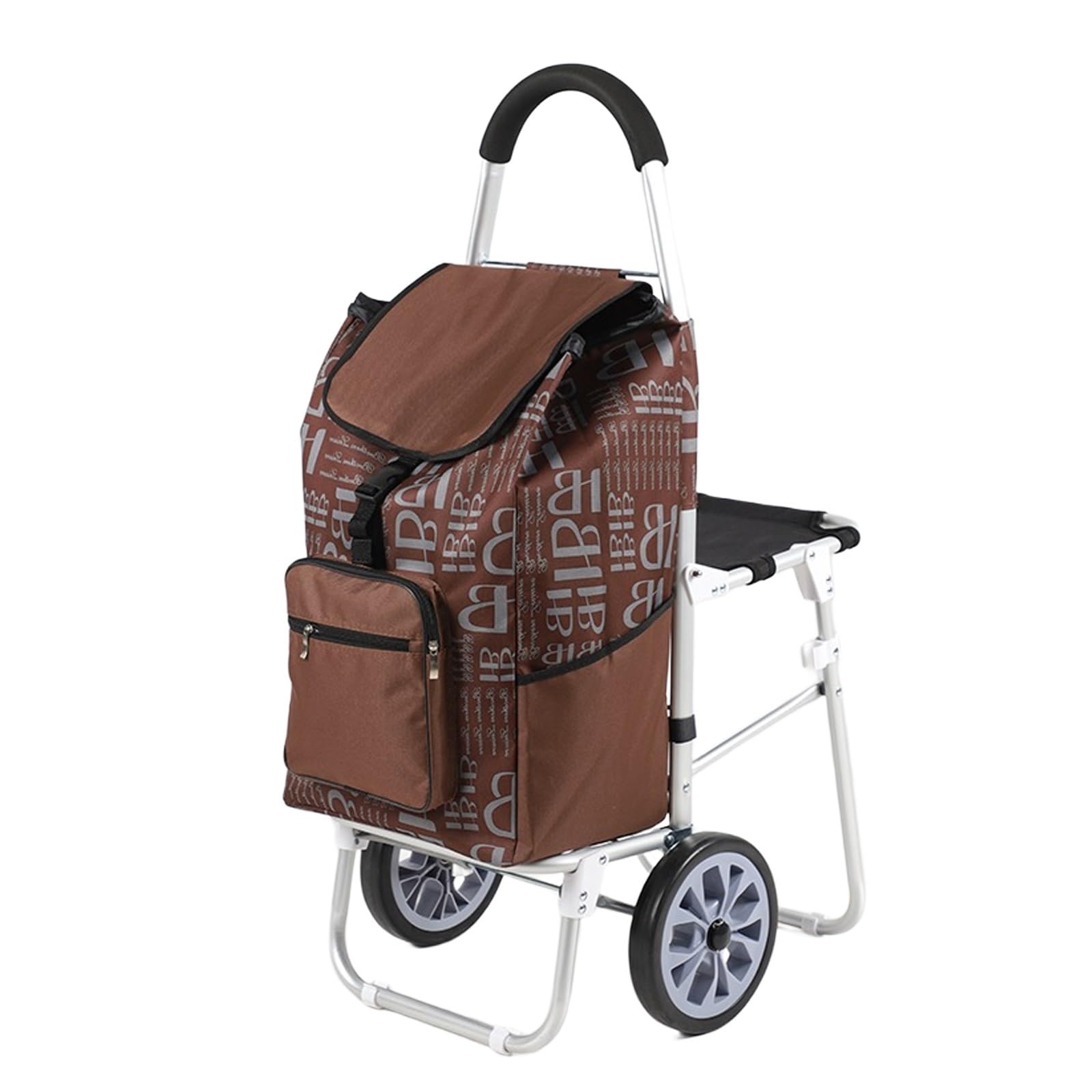 Khaki aluminiowy składany wózek na zakupy z siedziskiem o udźwigu 100 kg kompaktowy wózek wspinaczkowy na schody dla seniorów przenośny 3-kołowy nośnik na artykuły spożywcze