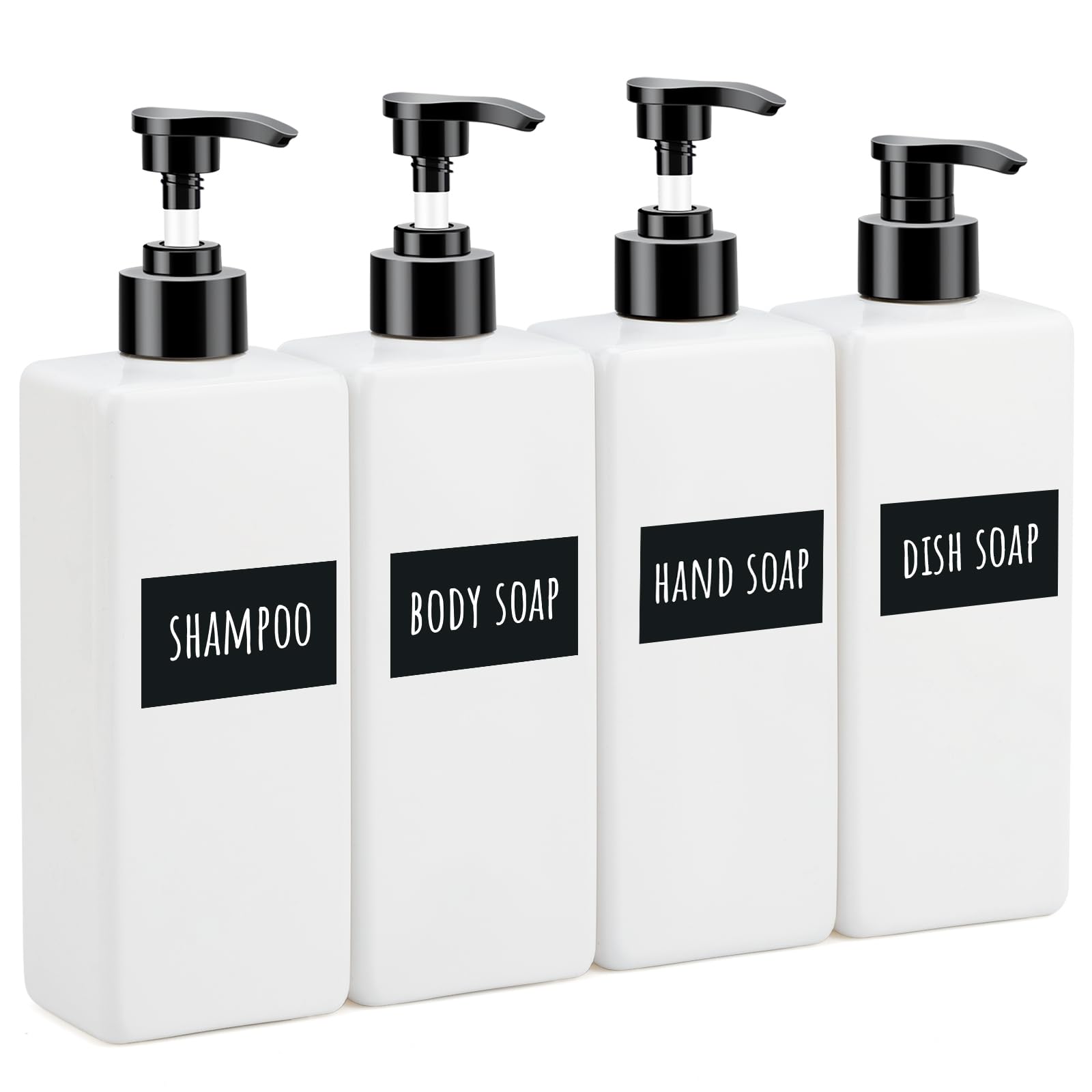 Segbeauty 4 Packs Bathroom Soap Dispenser, 16.9oz Refillable Shampoo and Conditioner Bottles, 500ml Empty Plastic Square Press Pump Bottle Hand Soap