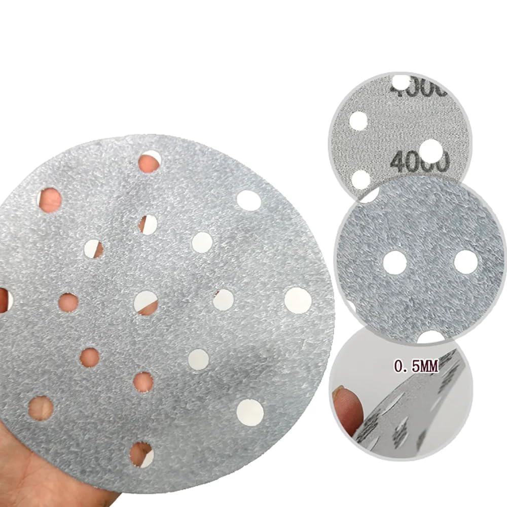 Discos De Lijado De 150mm, Almohadillas Para LIJADORA Orbital De Grano 600-5000, Papel De Lija Abrasivo Para Pintura De Película De 17 Agujeros En Seco Y Húmedo De 6",Grano 600