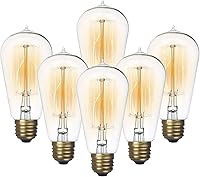 Vista 12 de Jslinter Pack de 6 bombillas Edison de 60 W, bombillas incandescentes A19 antiguas, vintage, de estilo antiguo, E26, regulables, bombillas ámbar