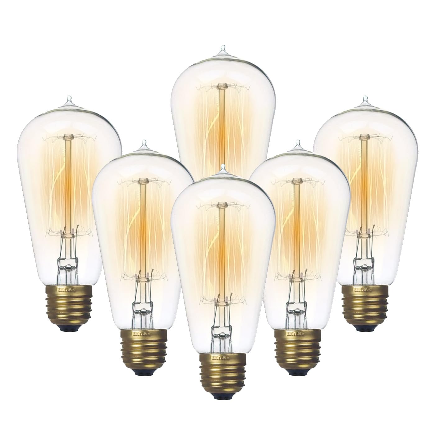 Jslinter 6-Pack Edison Light Bulb, Warm White 2200K Old