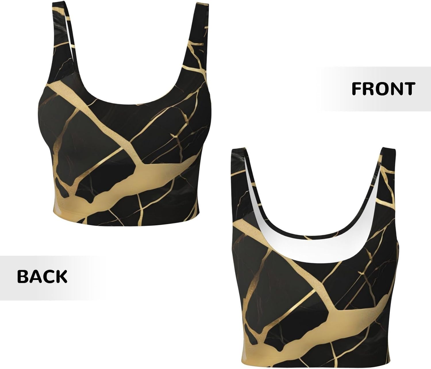 Black Marble Texture Gold Print Women's Sports Bra Tank Tops,Longline Sports Bras for Yoga,Workout and Running