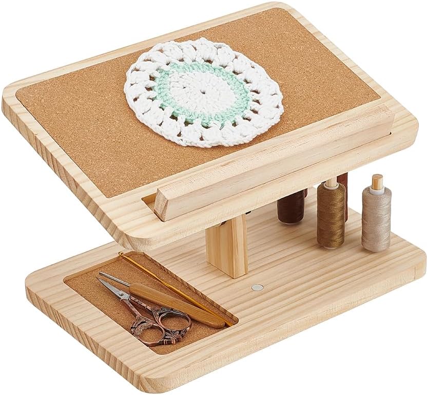 OLYCRAFT Adjustable Lap Desk for Sewing and Crafting Portable Wooden Laptop Desk Flexible Stand Workstation with Wood Storage for Cross Stitch Craft Essentials Reading Working Laptop