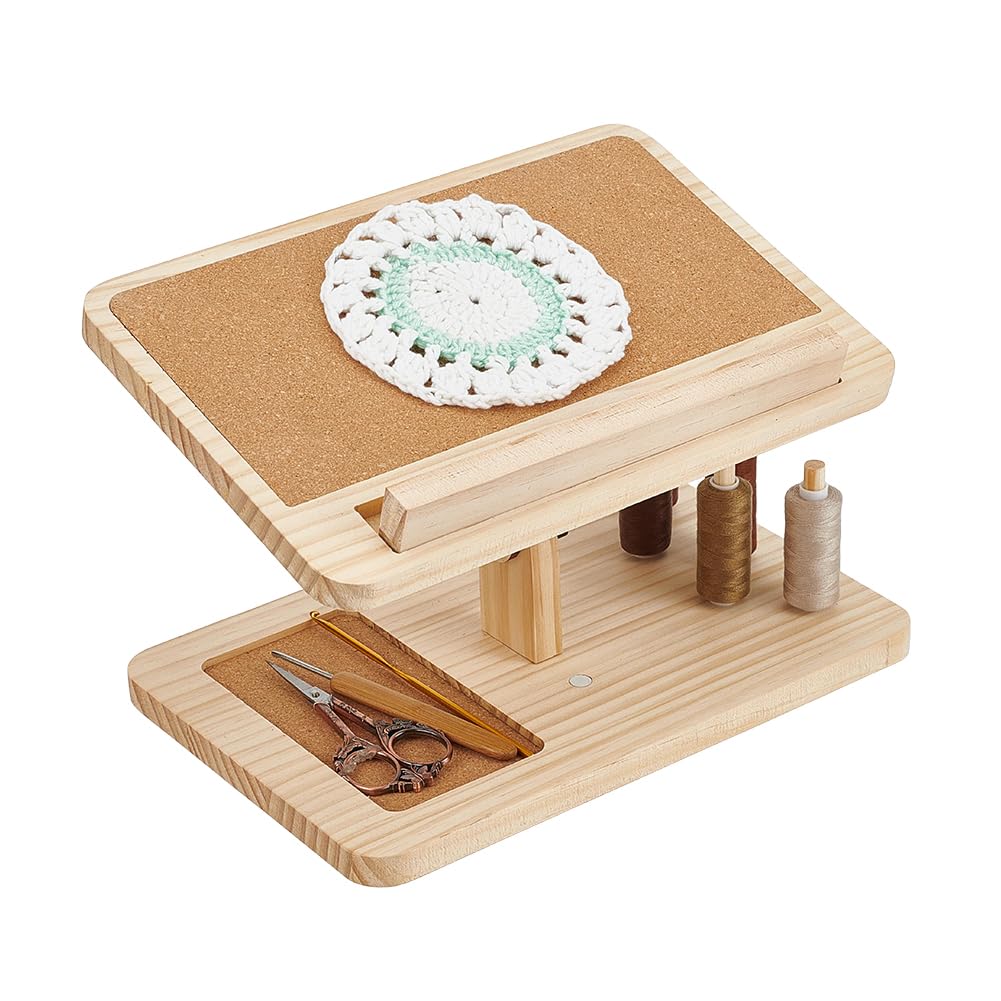 OLYCRAFT Escritorio ajustable para el regazo para coser y hacer manualidades, mesa portátil de madera portátil, soporte flexible, espacio de trabajo con estante de madera para punto de cruz