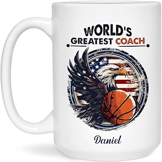 Customized Name Basketball Coffee Cup, World's Greatest Coach Mug, Personalized Basketball Tea Cup Gifts For Coach, Novelty Coach Basketball Travel Mug, Custom Basketball Coffee Mug
