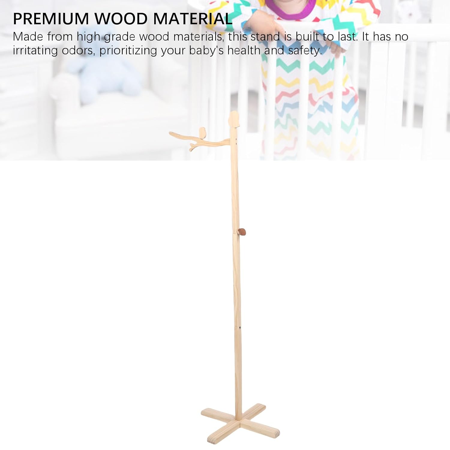 Baby Mobile Crib Holder Wooden Crib Mobile Arm, Floor Standing Crib Mobile Arm Strong Support Multifunctional Movable Baby Mobile Hanger Mobile Stand for Hanging Bed Bell