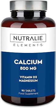 Calcium Magnesium Vitamin D - 800mg Calcium Carbonate - CalciumSupplement with Magnesium and Cholecalciferol - 90 Vegan Tablets Nutralie