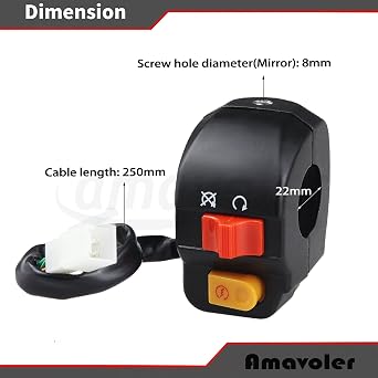 7/8 Right Handlebar Mount Headlight Switch Button with Ignition Switch Aftermarket Replacement Parts Fit for Motorcycles Electric Bike ATVs Scooters and Snowmobiles 50cc 150cc GY6 Etc.