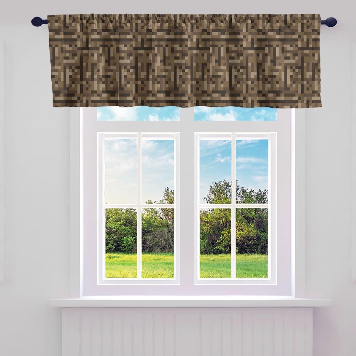 Manfei Pixelated Blocks Valance Curtains Patchwork Video Games Gamepad Window Valances for Boys Girls Adult Bedroom Decor Geometric Abstract Check Window Drape 52" W x 18" L (Pack of 1),Blue