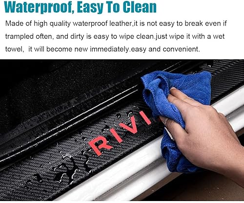 Miniatura 5 de LEXLEY Protector de umbral de puerta de cuero estilo fibra de carbono para RIVIAN R1S R1T, protector de placa antirasguños sucios, protector de