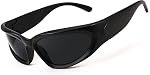 FEISEDY Futuristic Envelopper autour des lunettes de soleil Ovale Cool Y2K Cadre épais de Visière Vintage 90s pour les hommes Femmes B2951