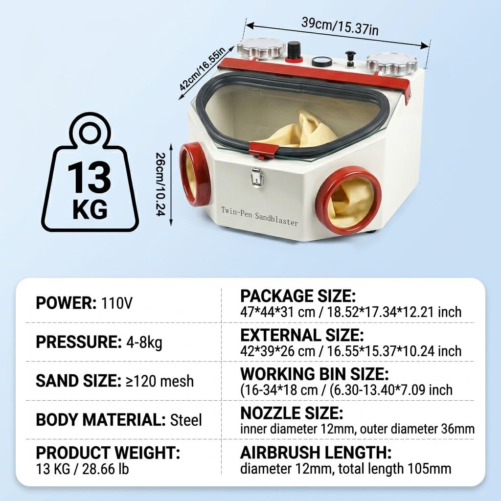 Sandblaster Lab Equipment Double-Pen Fine Sand Blasting Machine LED