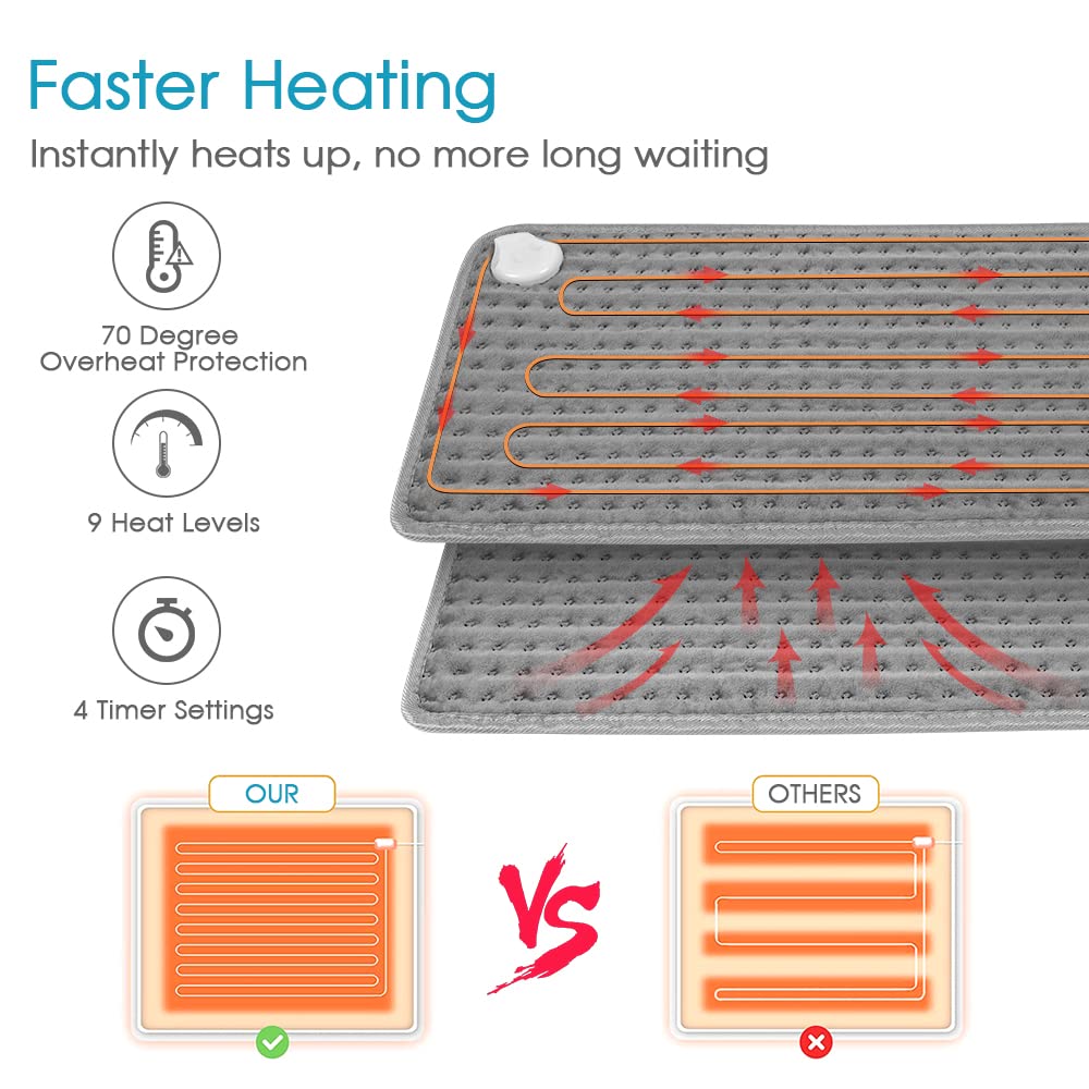 ACWOO Manta Térmica Eléctrica, Esterilla Calor con 9 Calentamiento Niveles y Auto Apagado, Lavable Almohadilla Eléctrica Térmica con 4 Modes Temporizador para espalda, cuello y hombros, 30 X 60 cm