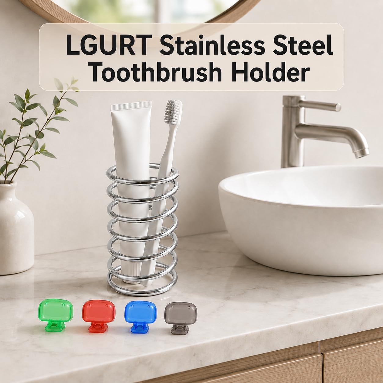 LGURT Stainless Steel Toothbrush Holder for Bathroom,Spiral Open Bottom