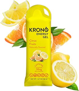 Krono Nutrition Energy Gel - Sports Nutrition - Made with Natural Ingredients - Vegan - Gluten Free - 50mg Caffeine - 24 Count (Citrus Fruits)
