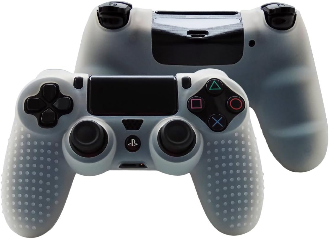 Pandaren PS4 Controller Grips for PS4 Video Games Controllers Studded Anti-Slip Silicone Cover Skin Set Compatible for PS4 /Slim/PRO Controller( White Controller Skin x 1 + FPS PRO Thumb Grips x 8)