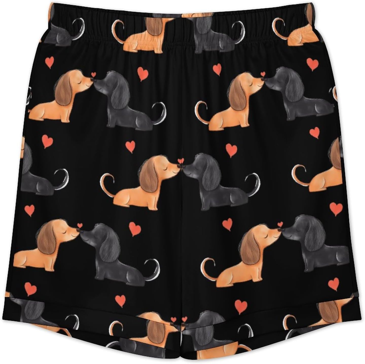Dachshunds Love Dogs with Heart Men's Short Sleeve Pajama Set Satin Silk Like Lounge Sleepwear