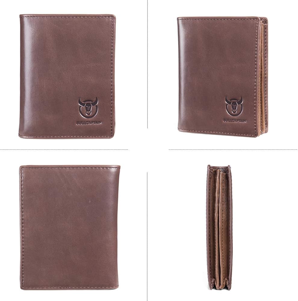 BULLCAPTAIN RFID Blocking Bifold Wallet For Men Genuine Leather Extra Capacity Mens Bifold Wallet With Widening Design QB027