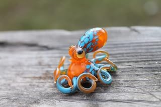 Orange Azure Underwater Glass Octopus Collectible Small Majestic Glass Octopus Decor Glass Octopus