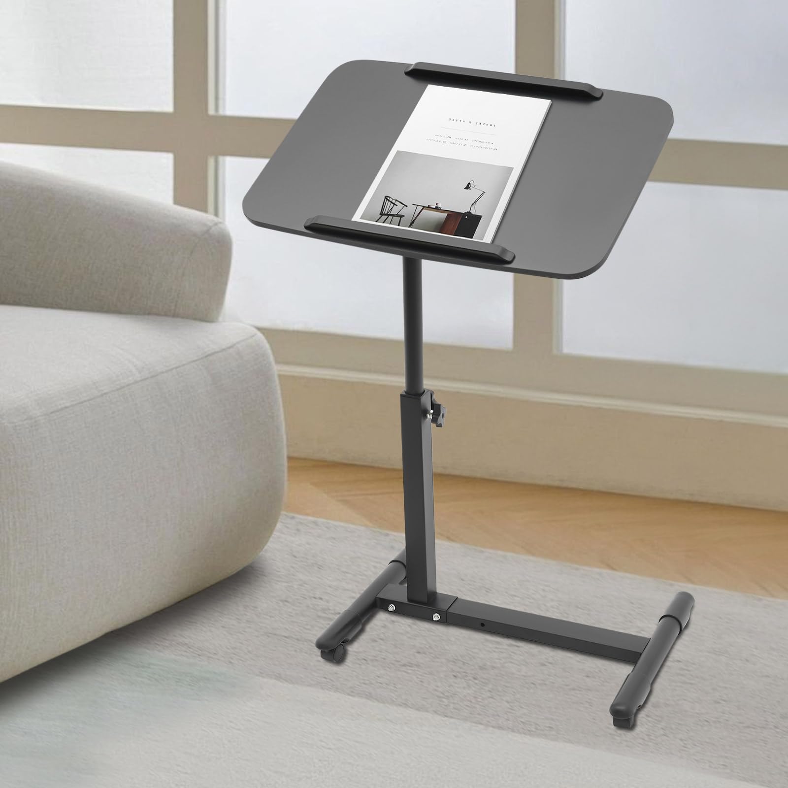 Mesa de cama con ruedas (60 – 90 cm), color negro | Escritorio de ordenador con gran encimera mesa auxiliar cama médica sofá resistente desgaste golpes arañazos
