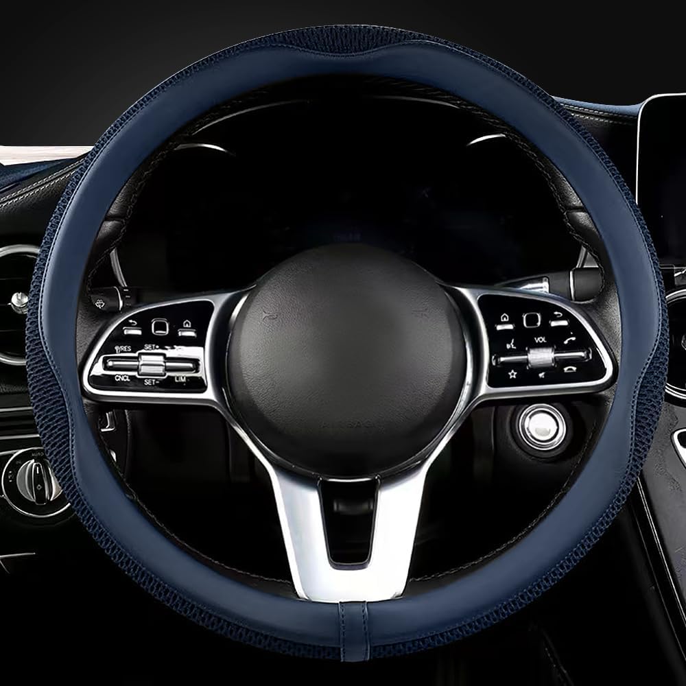 LKWLIKEI Car Steering Wheel Cover, Universal 15 inch, The Latest Microfiber Leather Breathable Technology Fabric, Non-Slip, Comfortable, Warm in Winter and Cool in Summer, Blue - Image 2
