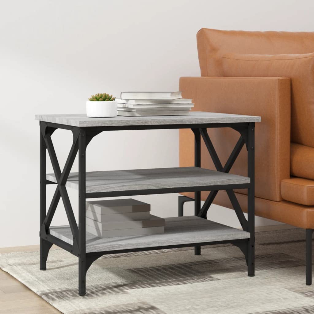 Sonoma stolik pomocniczy, szary, 55 x 38 x 45 cm, materiał drewnopochodny, żelazna rama, styl industrialny, meble do salonu, stolik do przechowywania, stolik kawowy