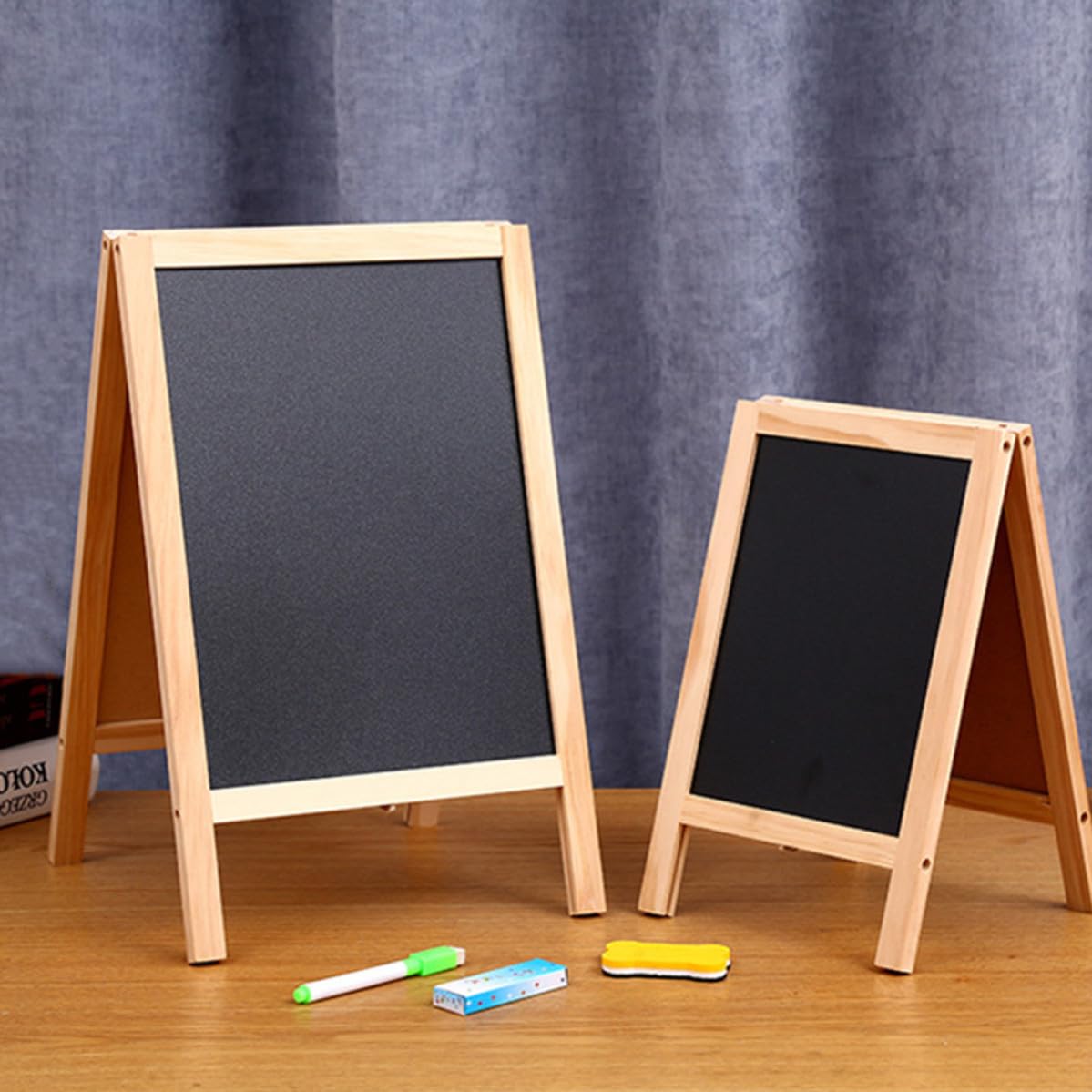 2 Piezas Pizarra de Madera Negra Diseño Doble Cara y Plegable, Adecuado para Dibujo y Escritura en Fiestas y Eventos Obsequios