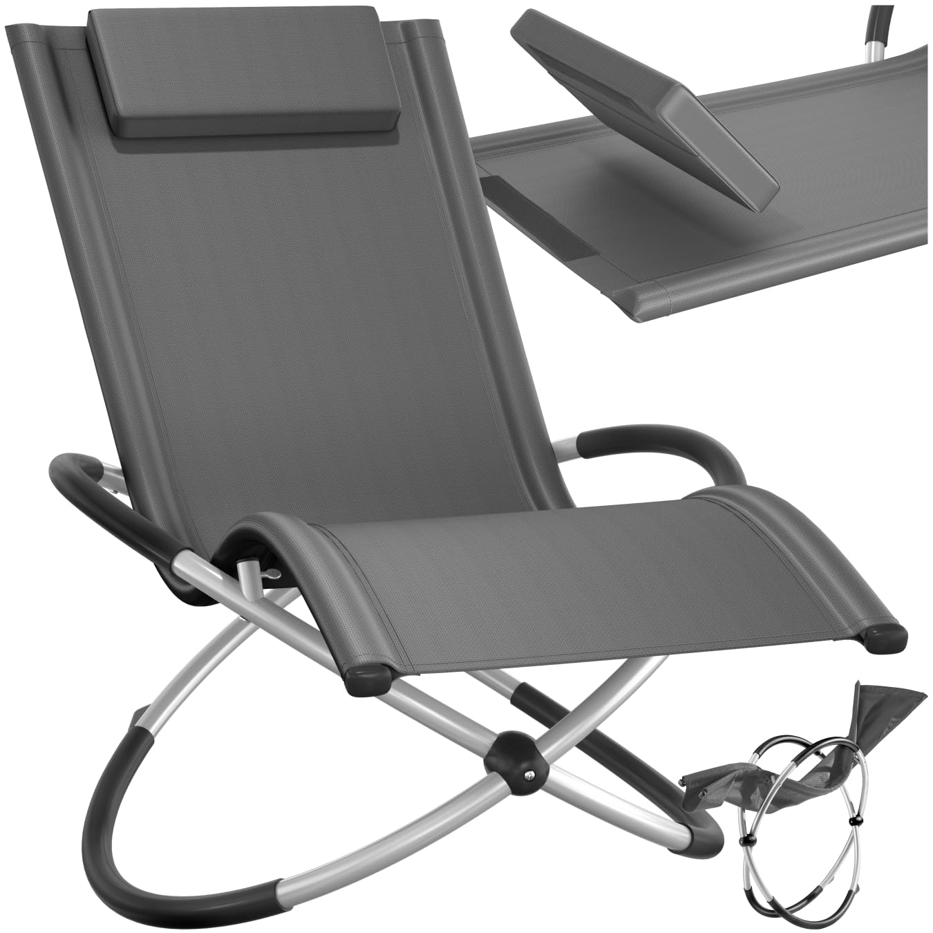 Lettino Giardino Ergonomico Pieghevole Con Cuscino Portata 150kg Anti-Ribaltamento Grigio