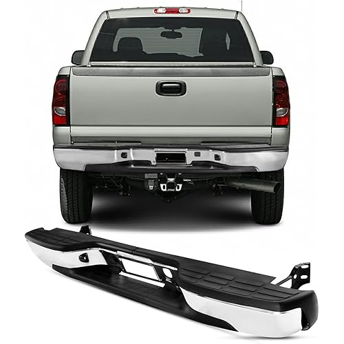 KYX Chrome Steel Rear Step Bumper for 1999-2007 Chevy Silverado & GMC Sierra 2500/3500/HD, No Sensor Holes & No Dual Exhaust, Replacement for GM1103129, 12473000, GM1103141