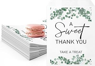 100 Pcs Wedding Cookie Bags 5 x 7 Inch Candy Buffet Party Favor Paper Bags a Sweet Thank You Take a Treat Greenery Eucalyptus Cookie Supplies for Guest Decorating Bridal Shower